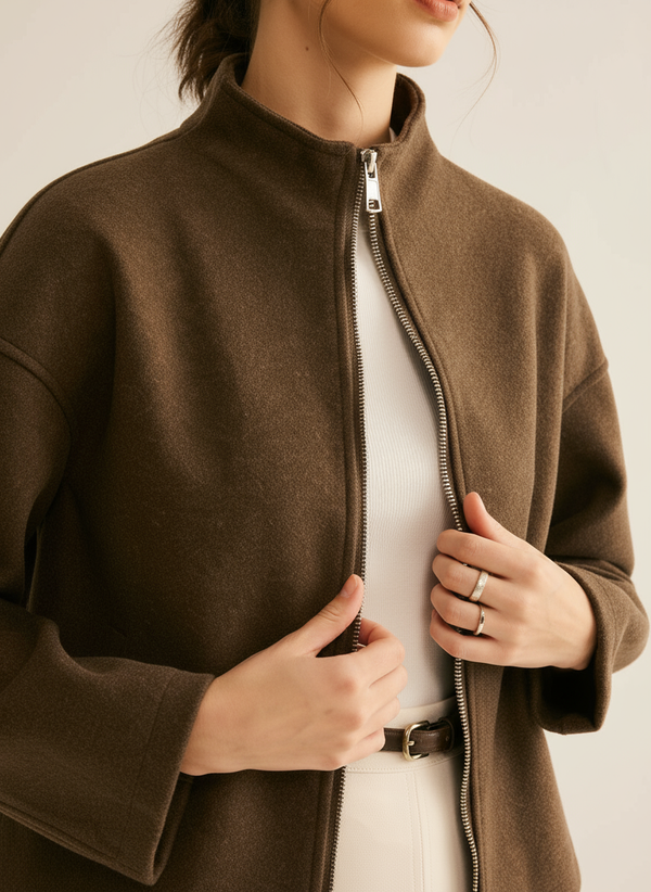 Elana: Timeless brown jacket with zip