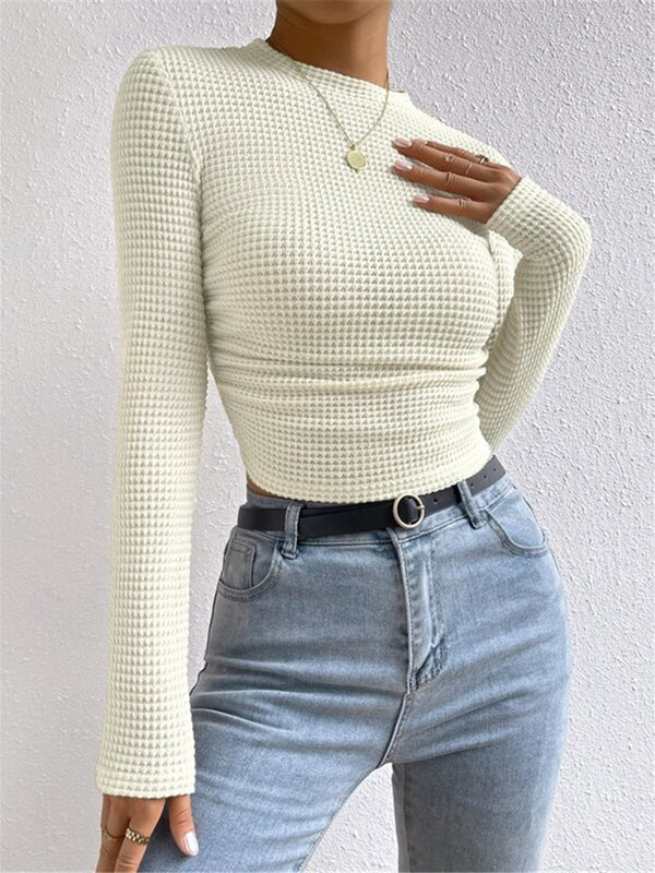 Anna | Women's Fitted Waffle Knit Long Sleeve Top in Sage