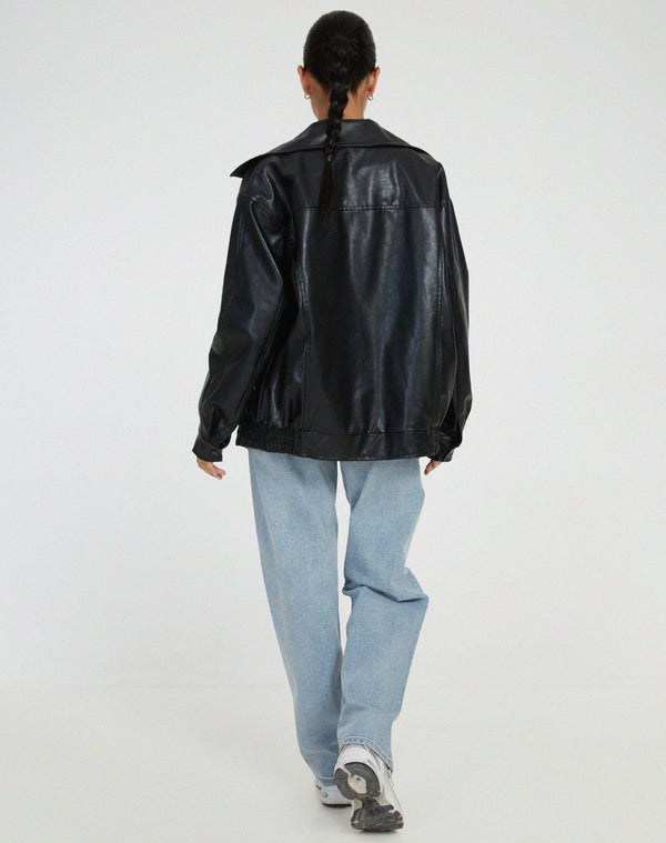 Maximilian: Oversized faux leather bomber jacket streetwear