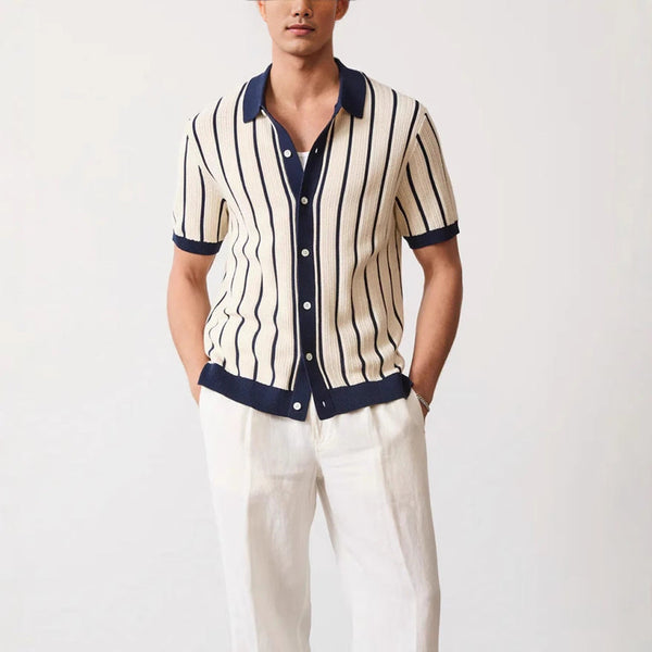 Maximilian | Striped men's shirt with button placket