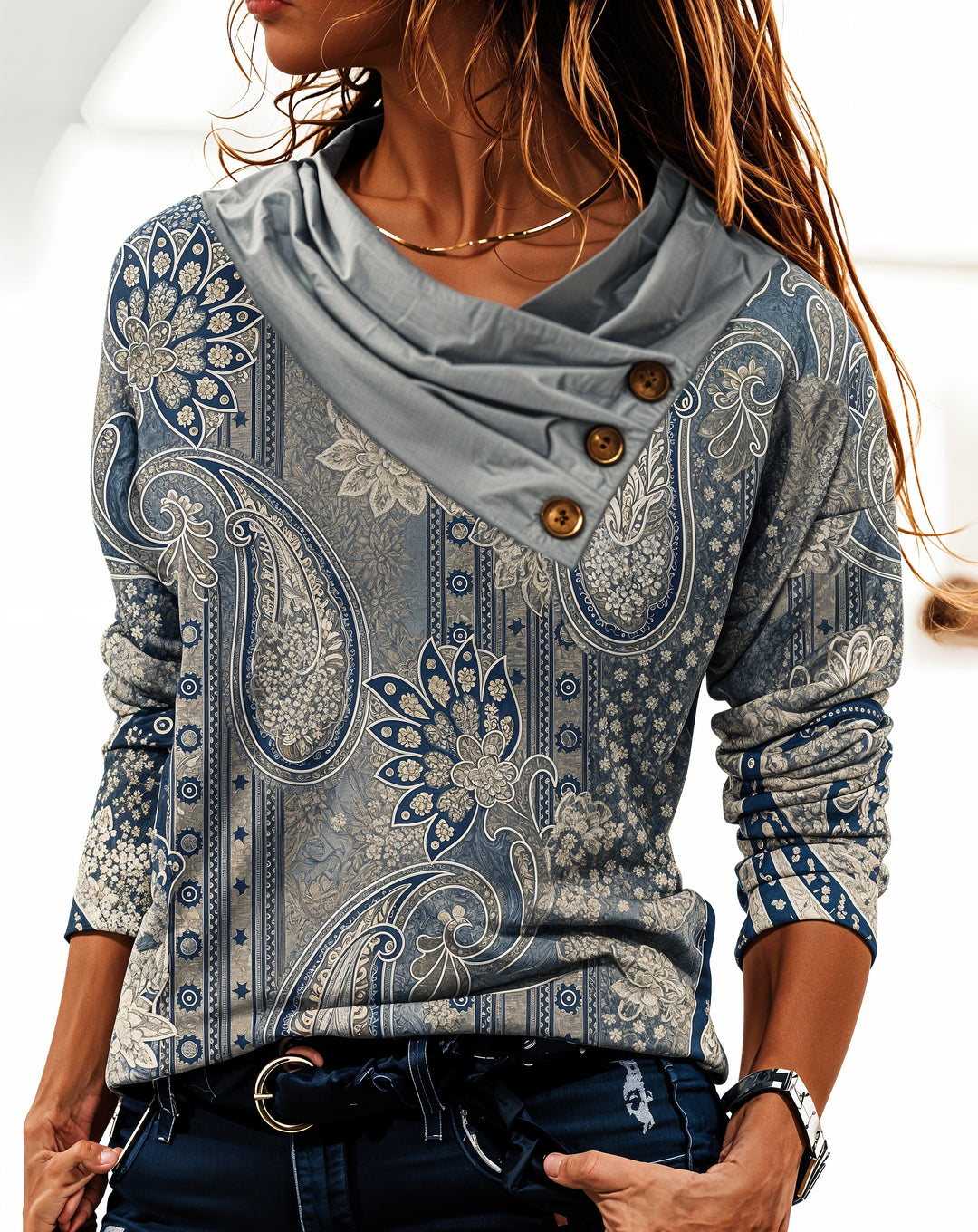Emma | Trendy cowl-neck blouse with print