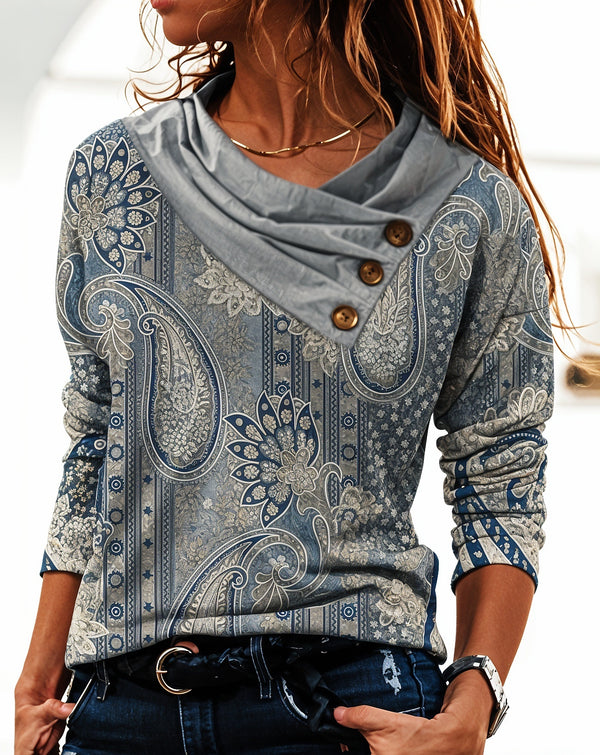 Emma | Trendy cowl-neck blouse with print