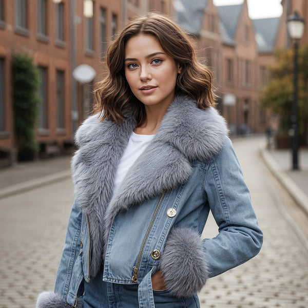 Lennox JeansJacket: biker style with faux fur collar