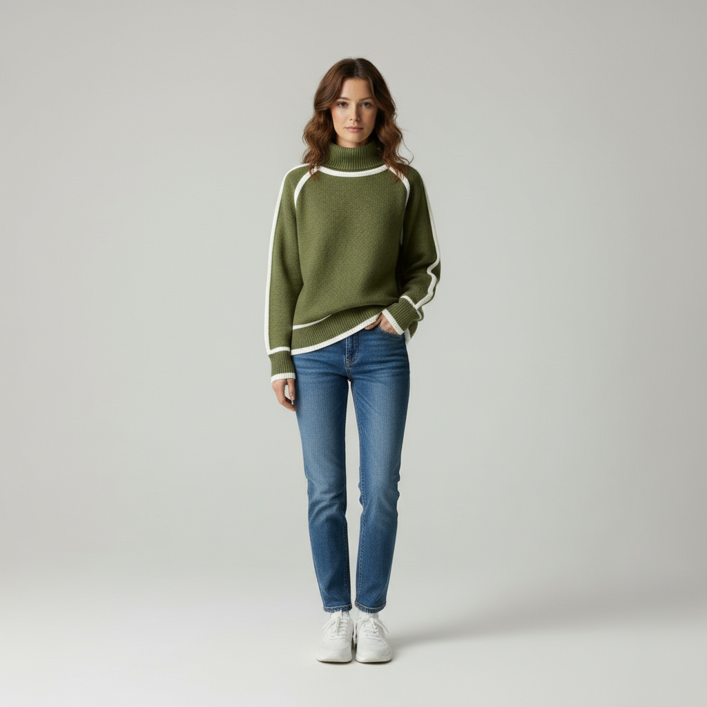 Max: Elegant turtleneck sweater with contrasting details