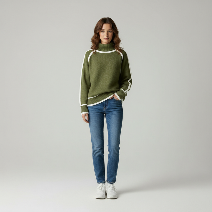 Max: Elegant turtleneck sweater with contrasting details