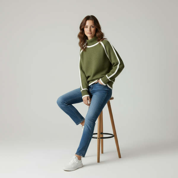 Max: Elegant turtleneck sweater with contrasting details