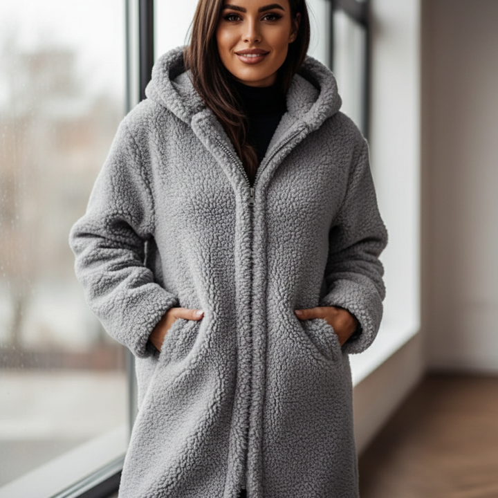 Vivienne: Elegant teddy hooded coat