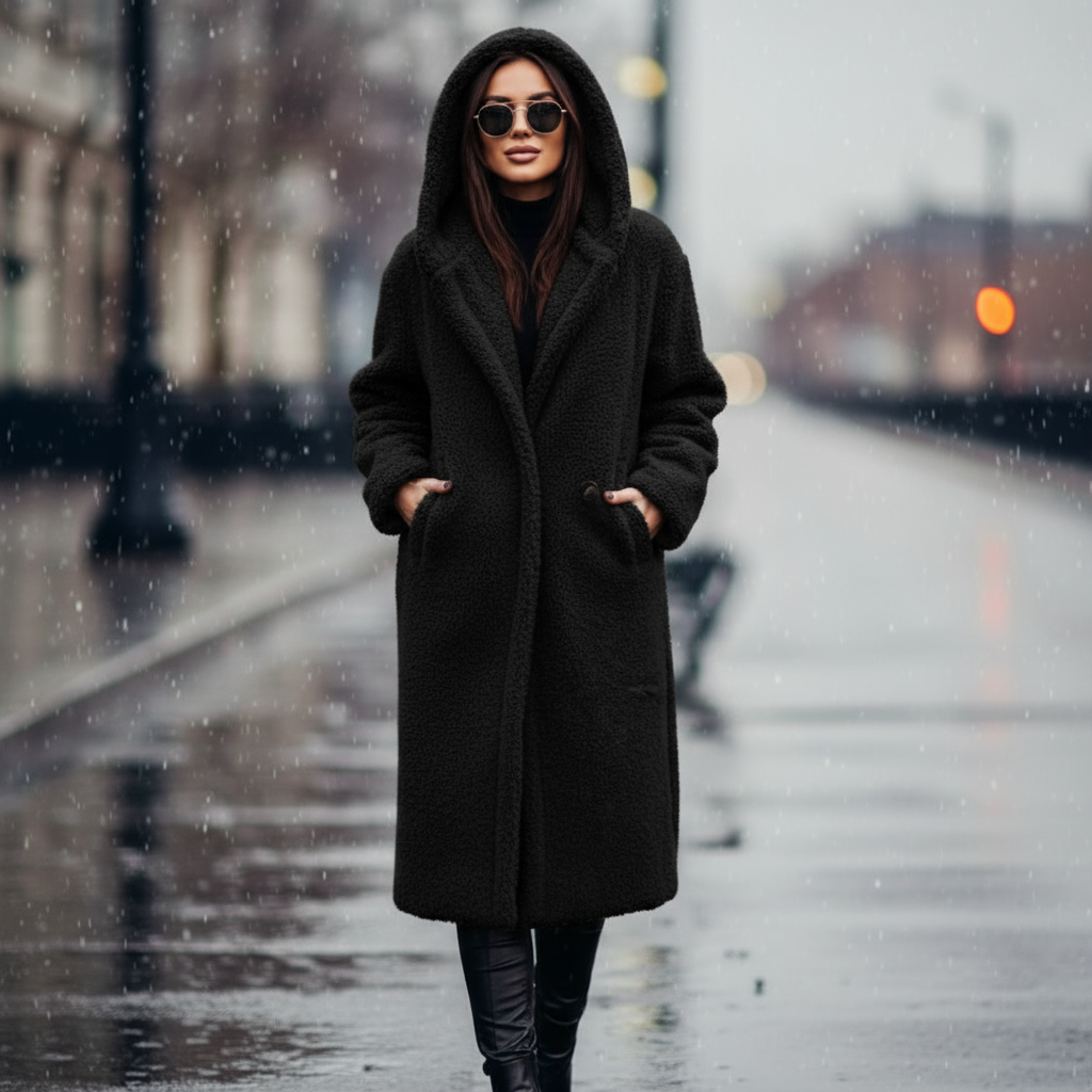 Vivienne: Elegant teddy hooded coat
