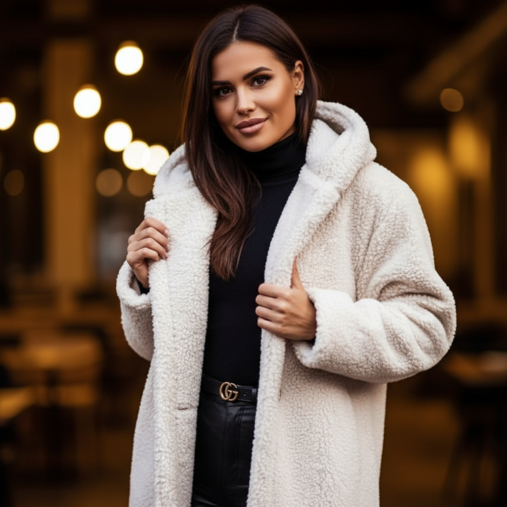 Vivienne: Elegant teddy hooded coat