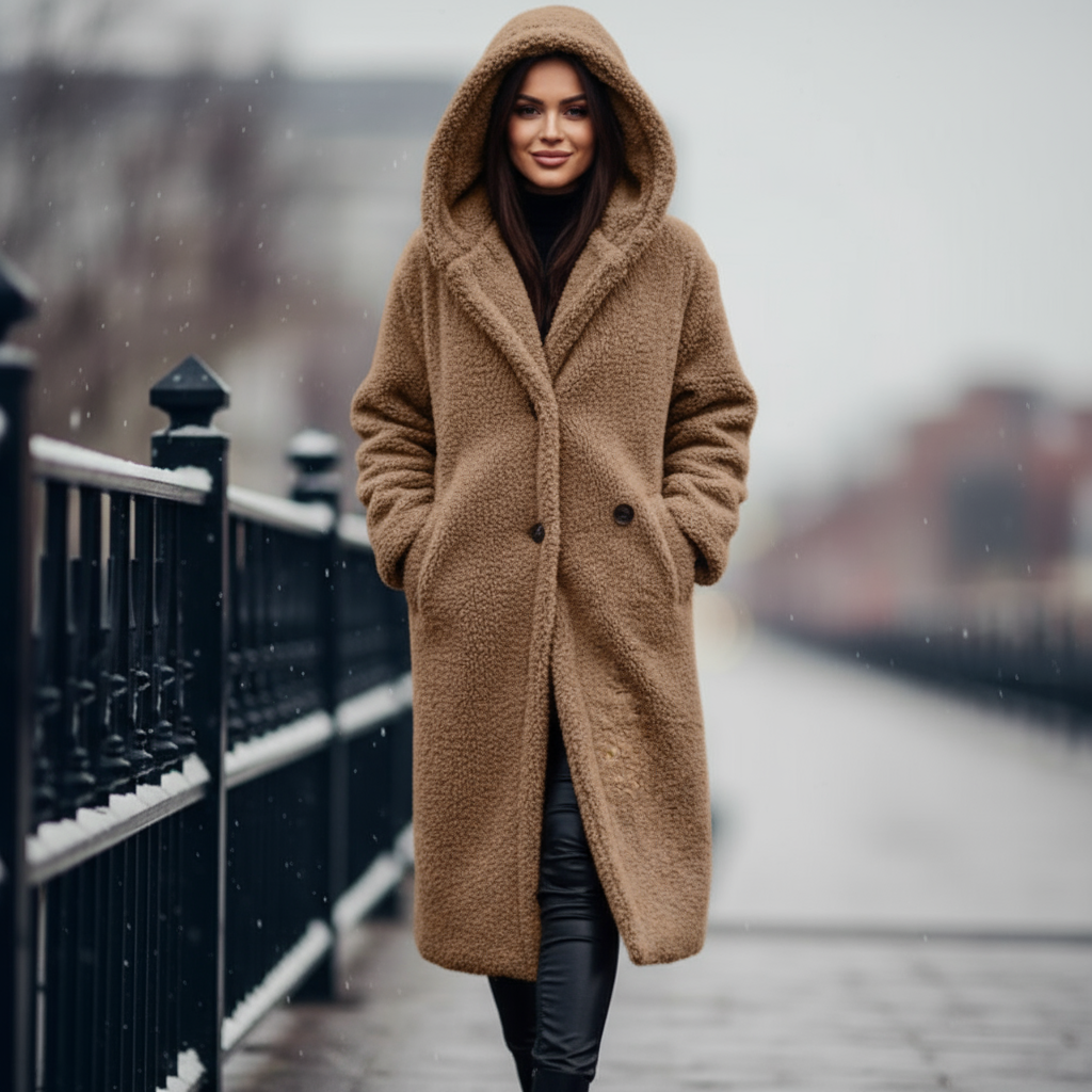 Vivienne: Elegant teddy hooded coat