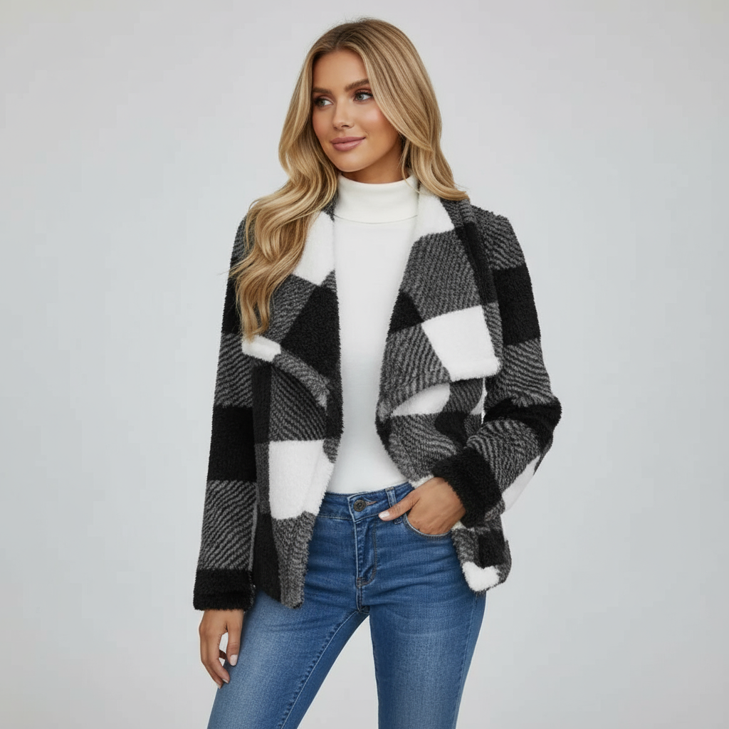 Enara Timeless checked knit jacket with a plush feel