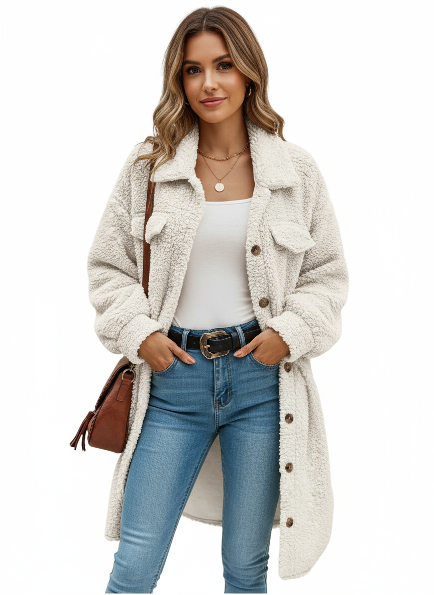 Anna's trendy teddy fleece shacket for women's
