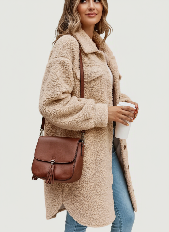 Anna's trendy teddy fleece shacket for women's