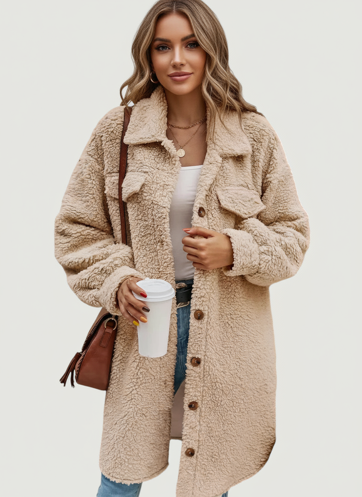 Anna's trendy teddy fleece shacket for women's