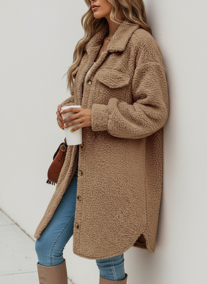 Anna's trendy teddy fleece shacket for women's