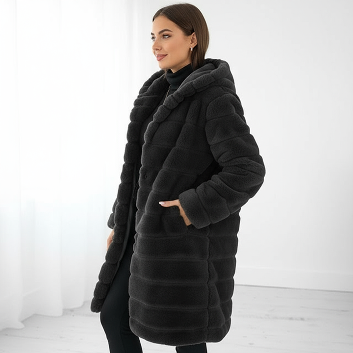 Anna's Elegant Faux Fur Coat with Hood