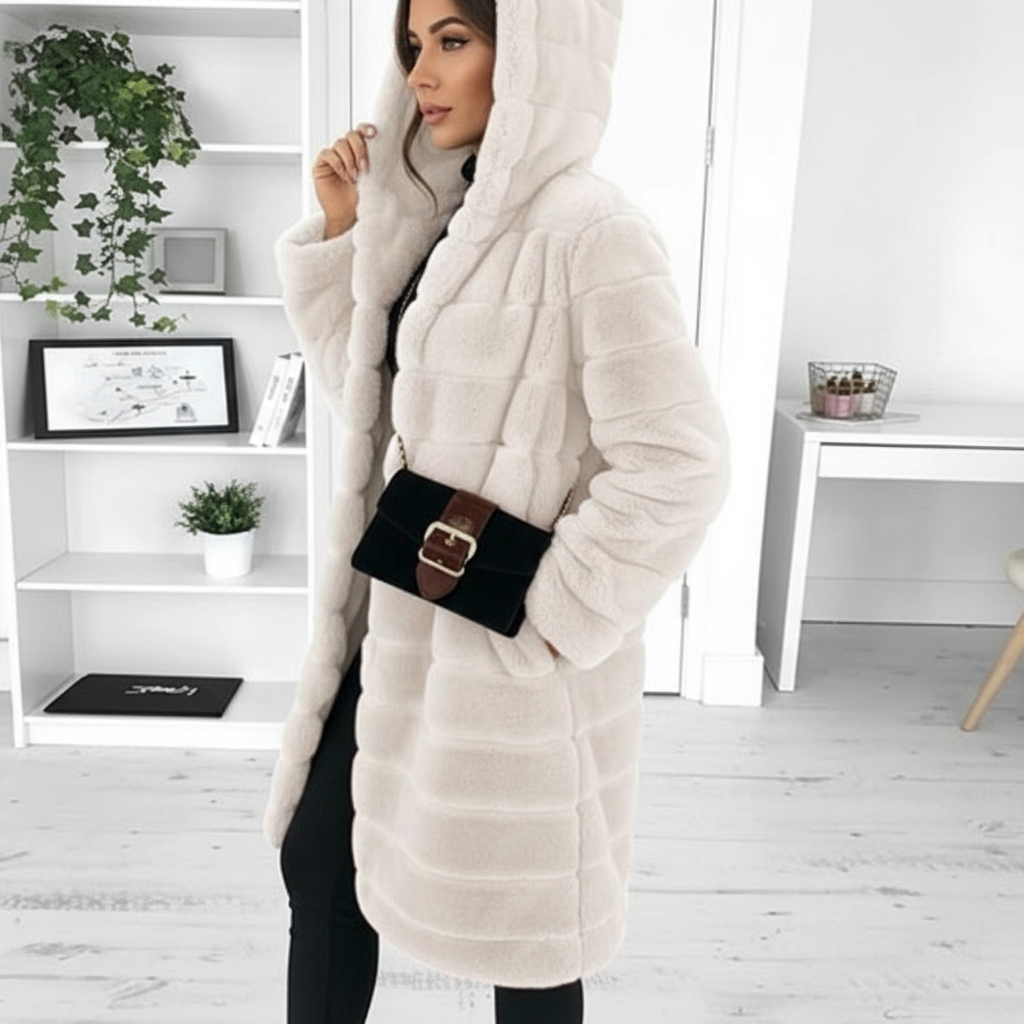 Anna's Elegant Faux Fur Coat with Hood