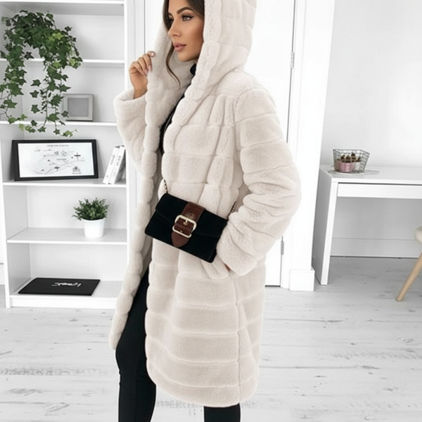 Anna's Elegant Faux Fur Coat with Hood