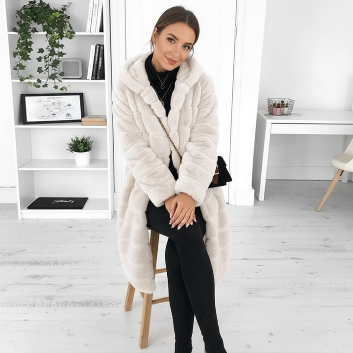 Anna's Elegant Faux Fur Coat with Hood