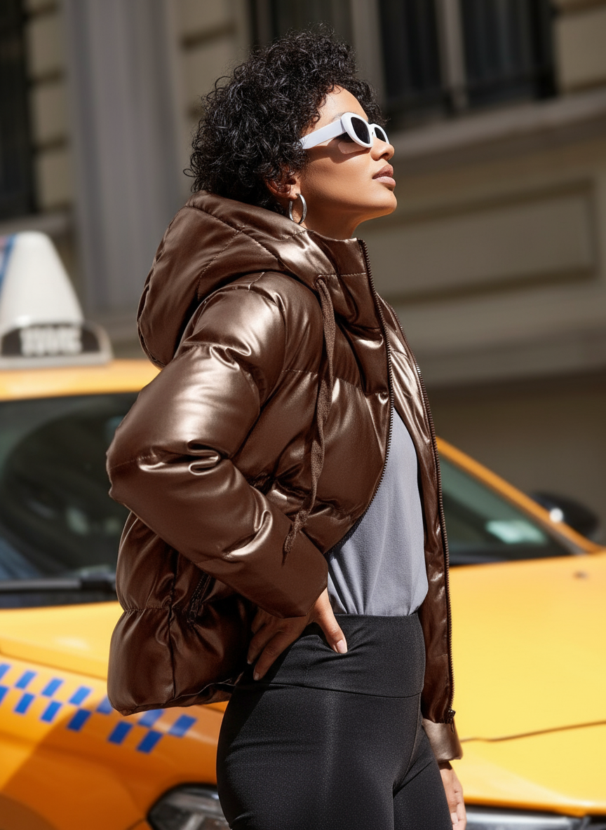 Leonora Elegant leather look puffer jacket