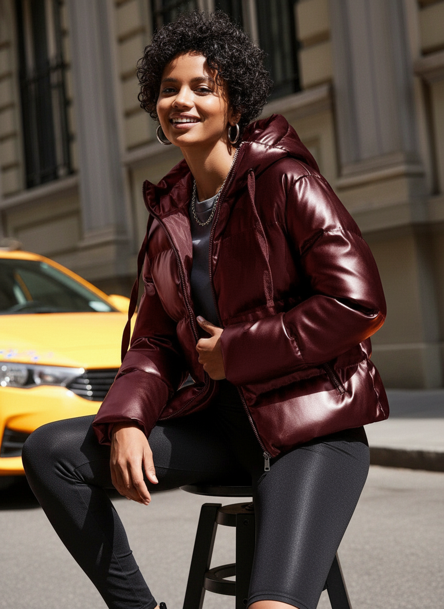 Leonora Elegant leather look puffer jacket