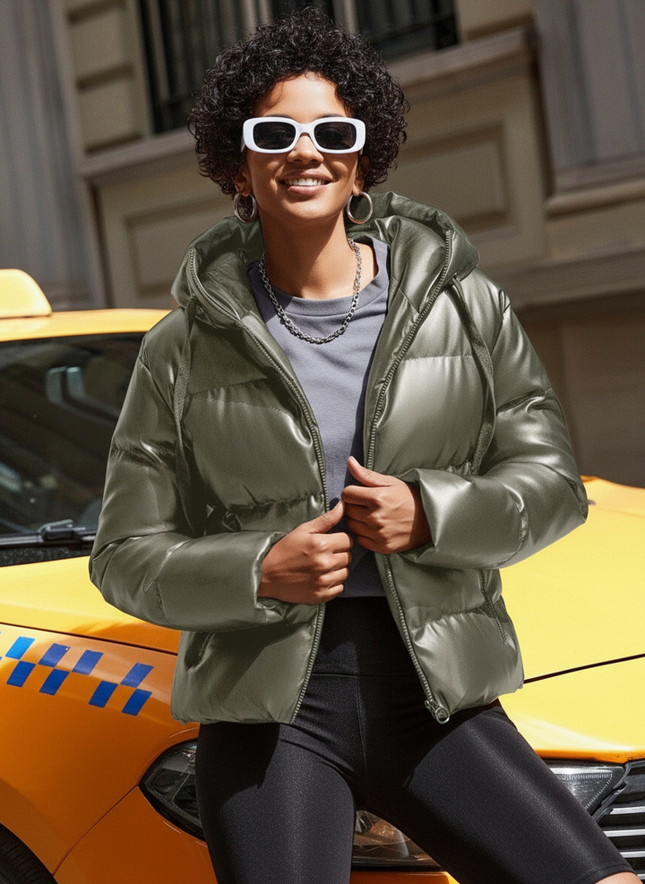 Leonora Elegant leather look puffer jacket