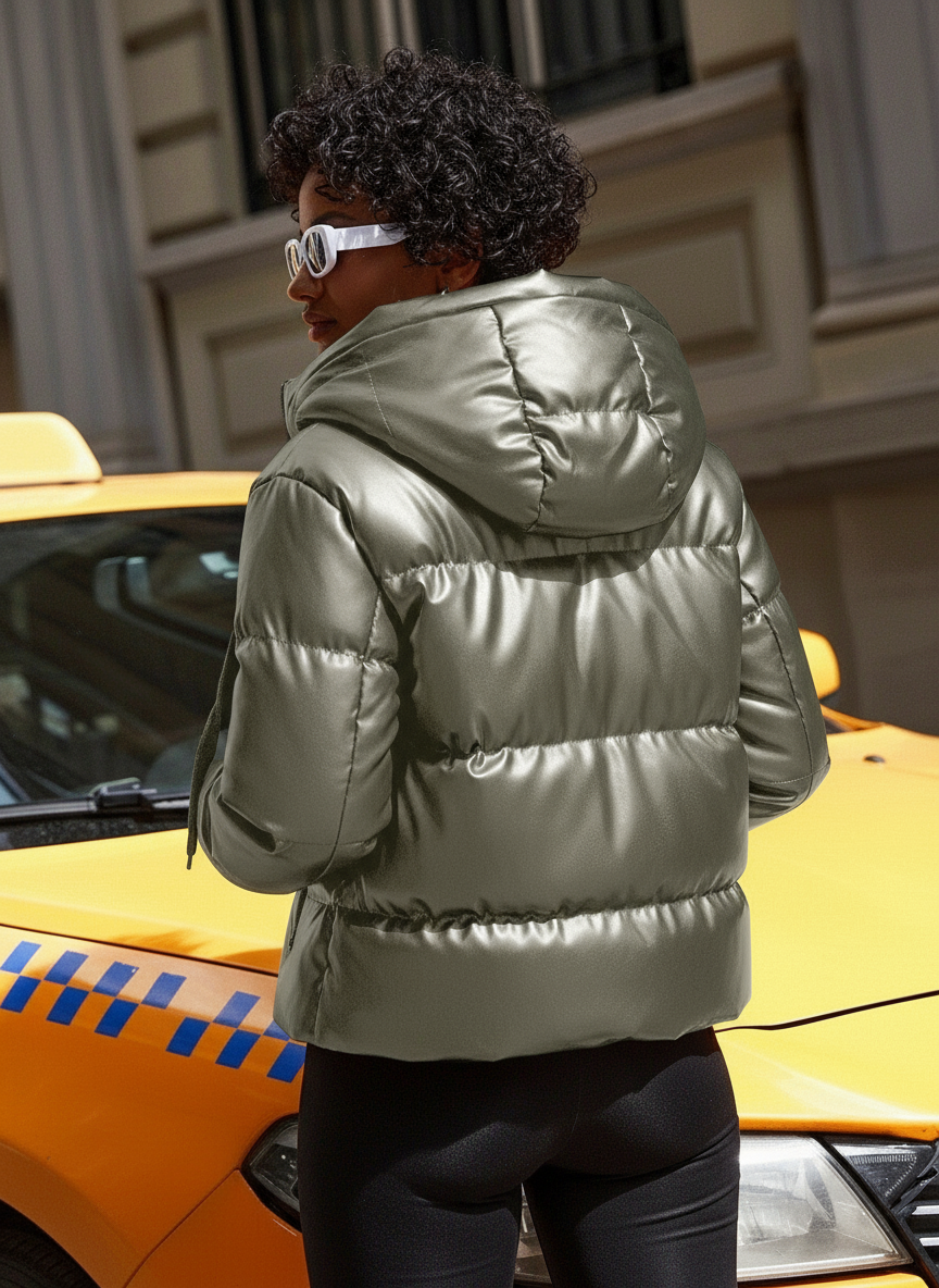 Leonora Elegant leather look puffer jacket