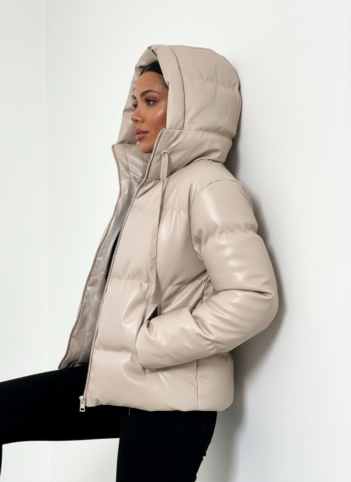Leonora Elegant leather look puffer jacket