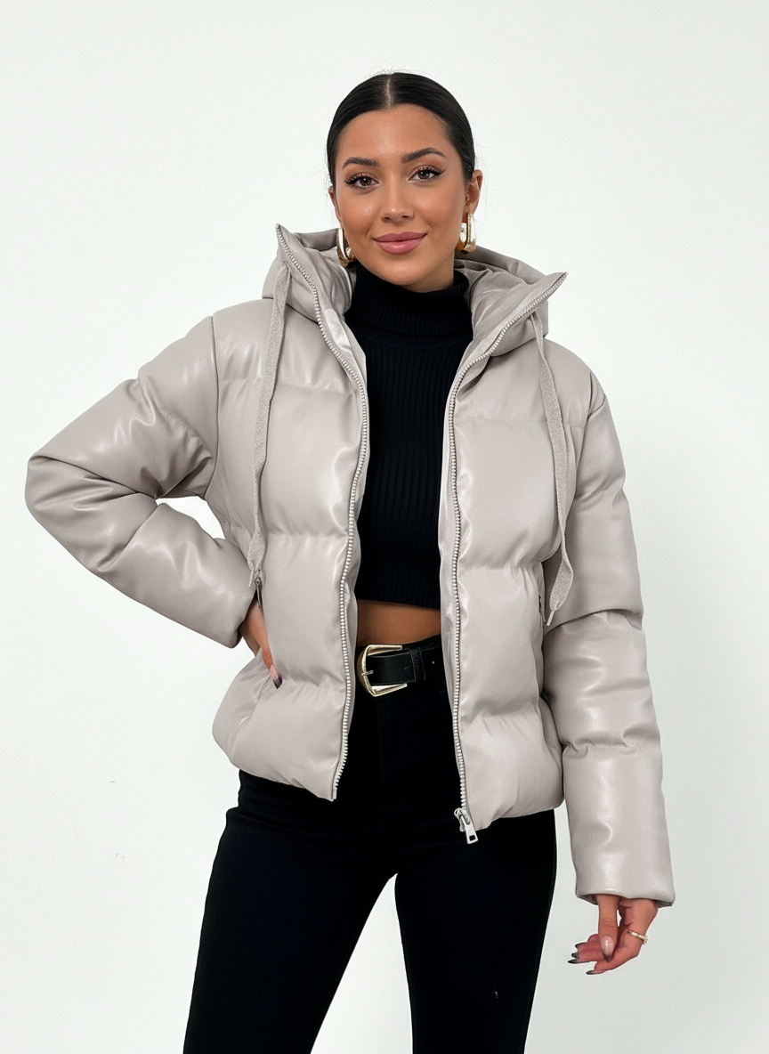 Leonora Elegant leather look puffer jacket