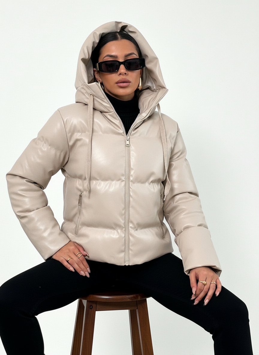 Leonora Elegant leather look puffer jacket