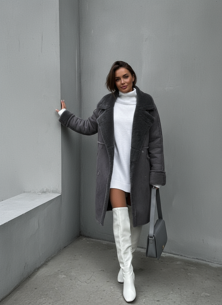 Ava Elegant Women's Coat in lambskin look