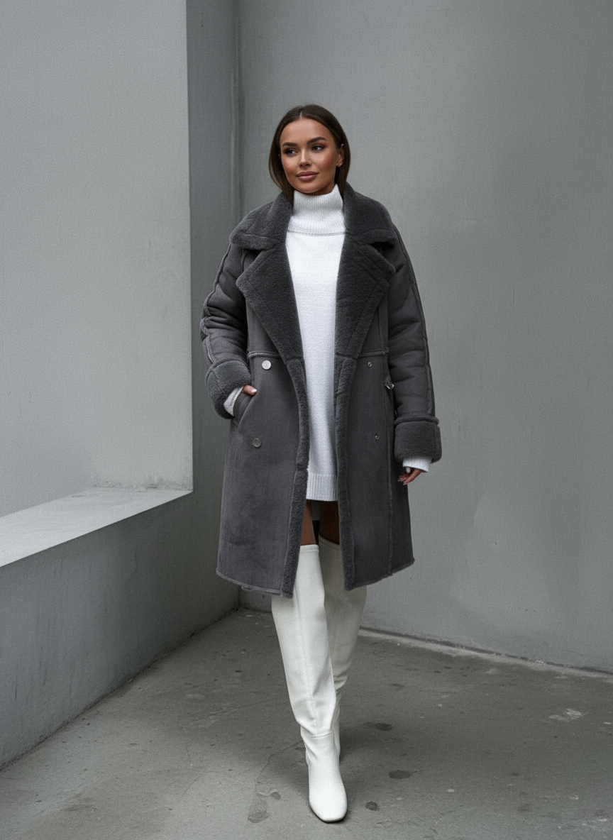 Ava Elegant Women's Coat in lambskin look