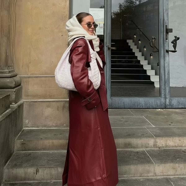 Charlotte: Elegant burgundy lambskin trench coat
