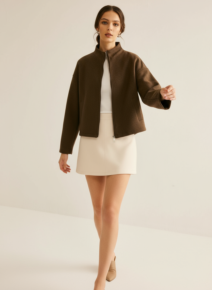Elana: Timeless brown jacket with zip