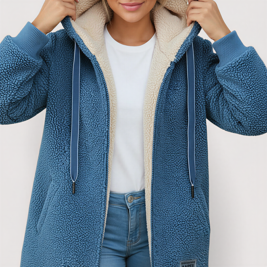 Anna: Cozy Sherpa hooded jacket for winter