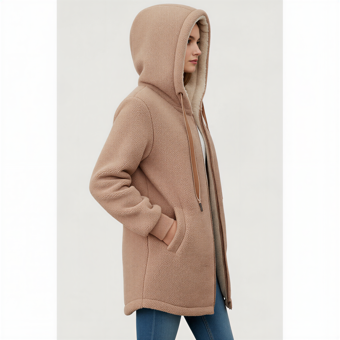 Anna: Cozy Sherpa hooded jacket for winter
