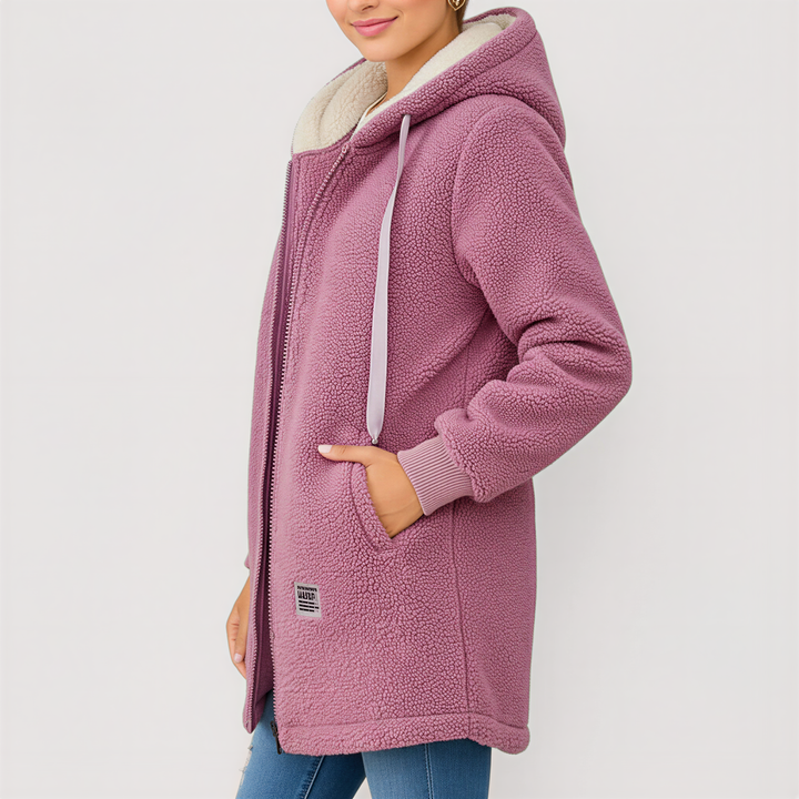 Anna: Cozy Sherpa hooded jacket for winter