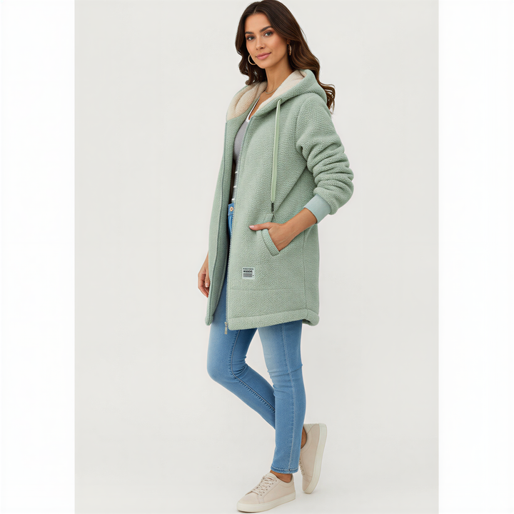 Anna: Cozy Sherpa hooded jacket for winter