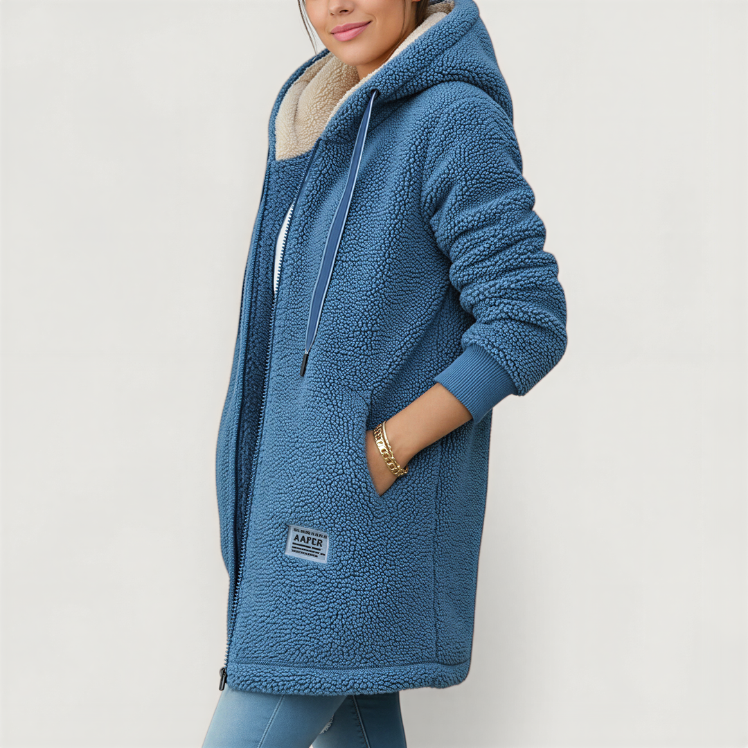 Anna: Cozy Sherpa hooded jacket for winter