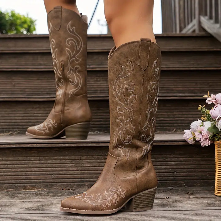 Emma | Embroidered Knee High Cowboy Boots for Women's
