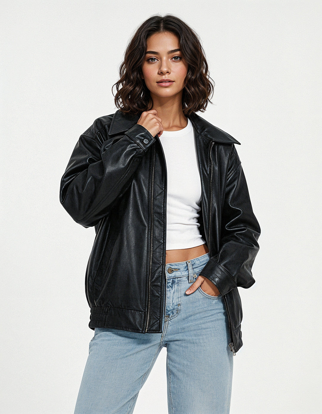 Maximilian: Oversized faux leather bomber jacket streetwear