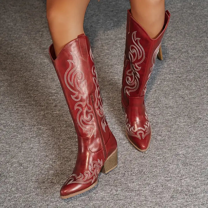Emma | Embroidered Knee High Cowboy Boots for Women's