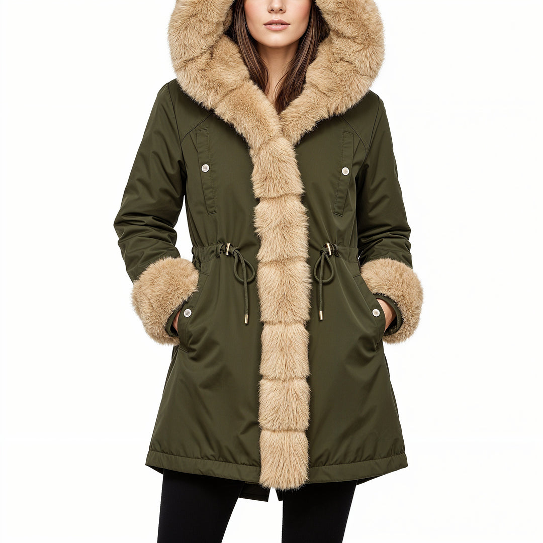 Anna Women'sparka: Winter style with tan faux fur