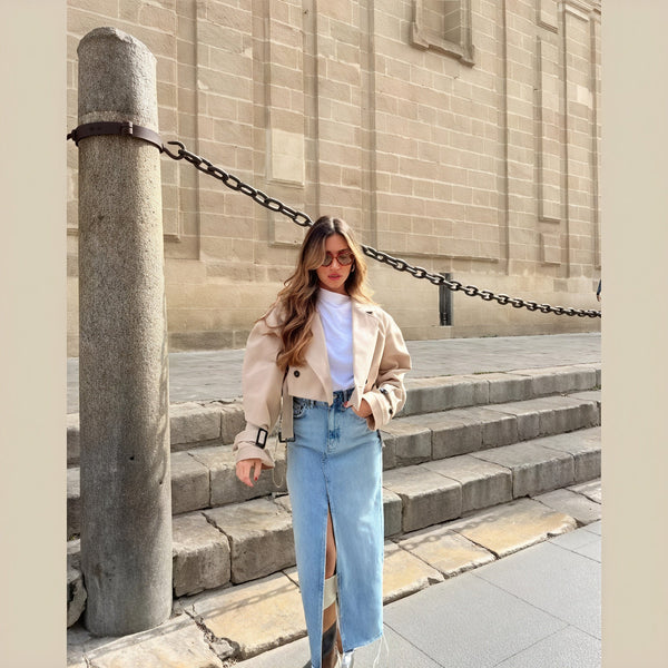 Trench coat 'Lena' - cropped with belt detail