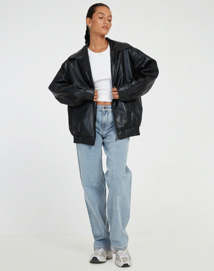Maximilian: Oversized faux leather bomber jacket streetwear