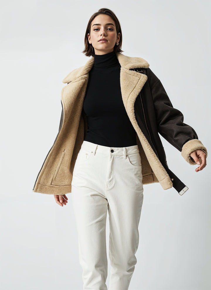 Shearling aviator jacket – teddy lining & leather look