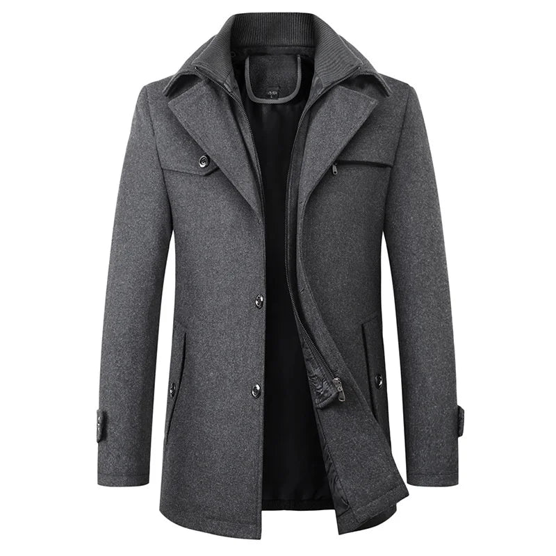 Luke | Men's Mid-Length Peacoat in Navy