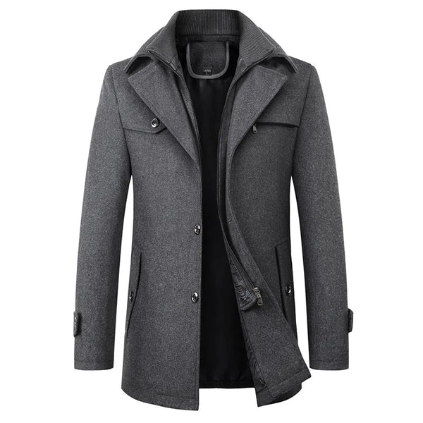 Luke | Men's Mid-Length Peacoat in Navy