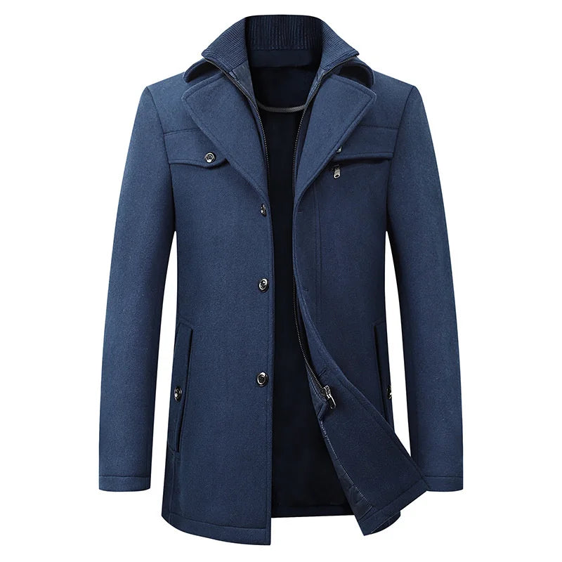 Luke | Men's Mid-Length Peacoat in Navy