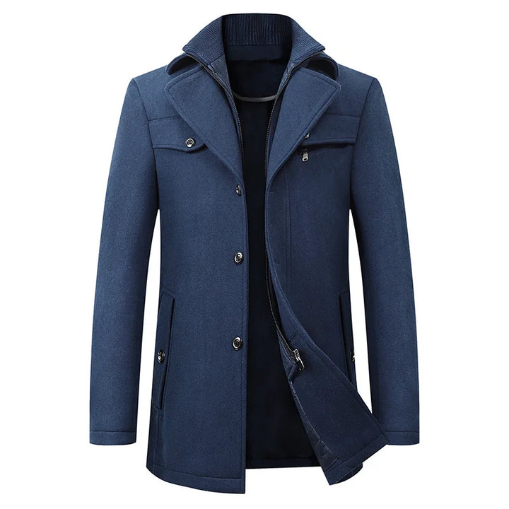 Luke | Men's Mid-Length Peacoat in Navy